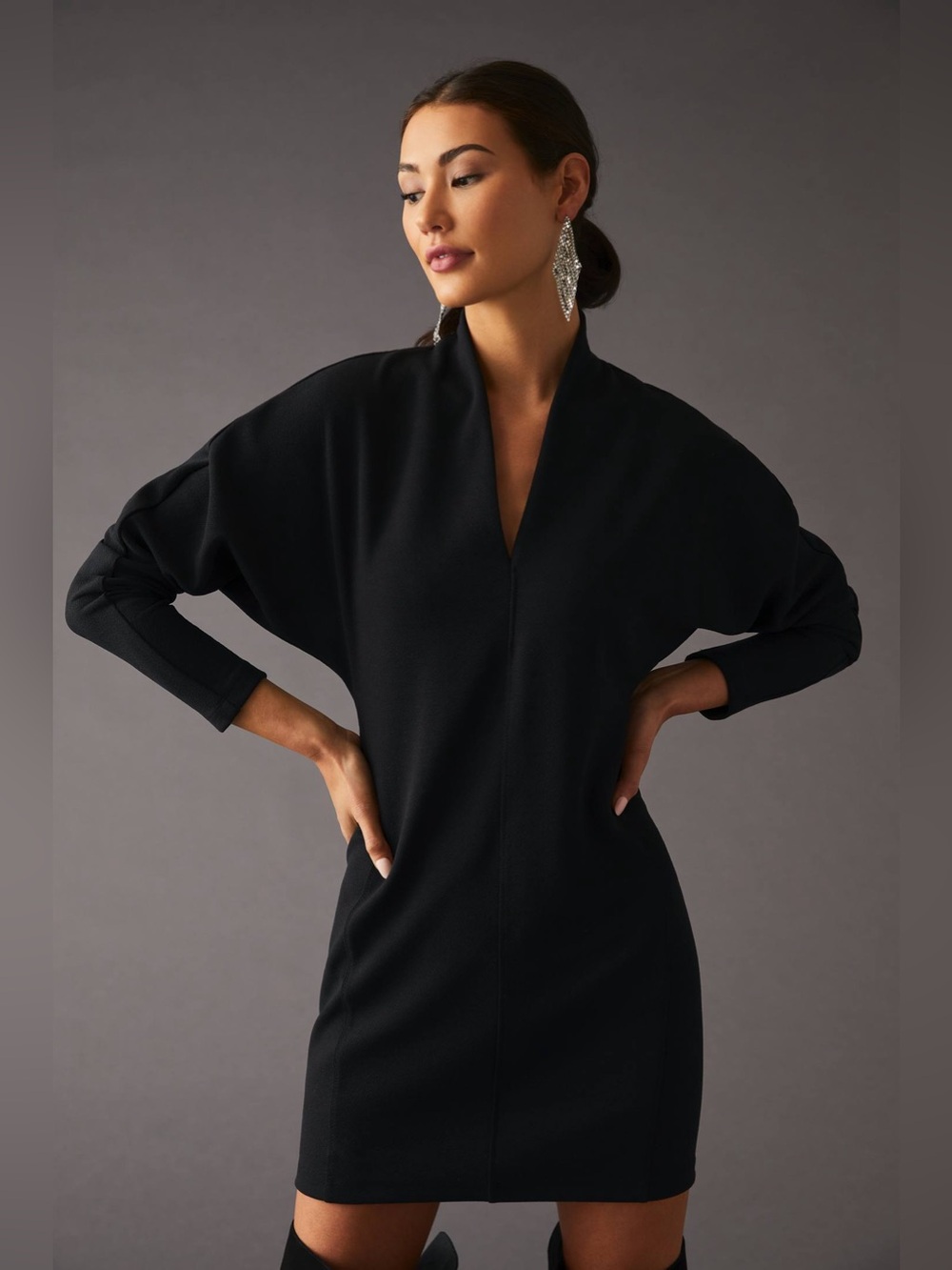 Daily Practice Anthropologie Long Sleeve Knit black mini Dress womens Size Smal